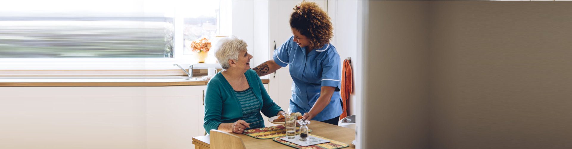 caregiver giving an elder woman a meal